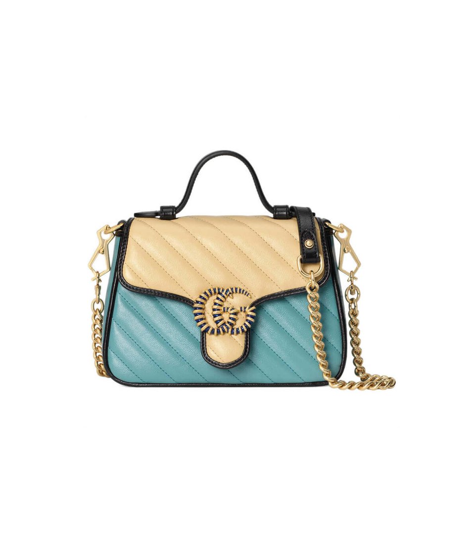 Gucci GG Marmont Mini Bag Butter and Pastel Blue Leather view 2