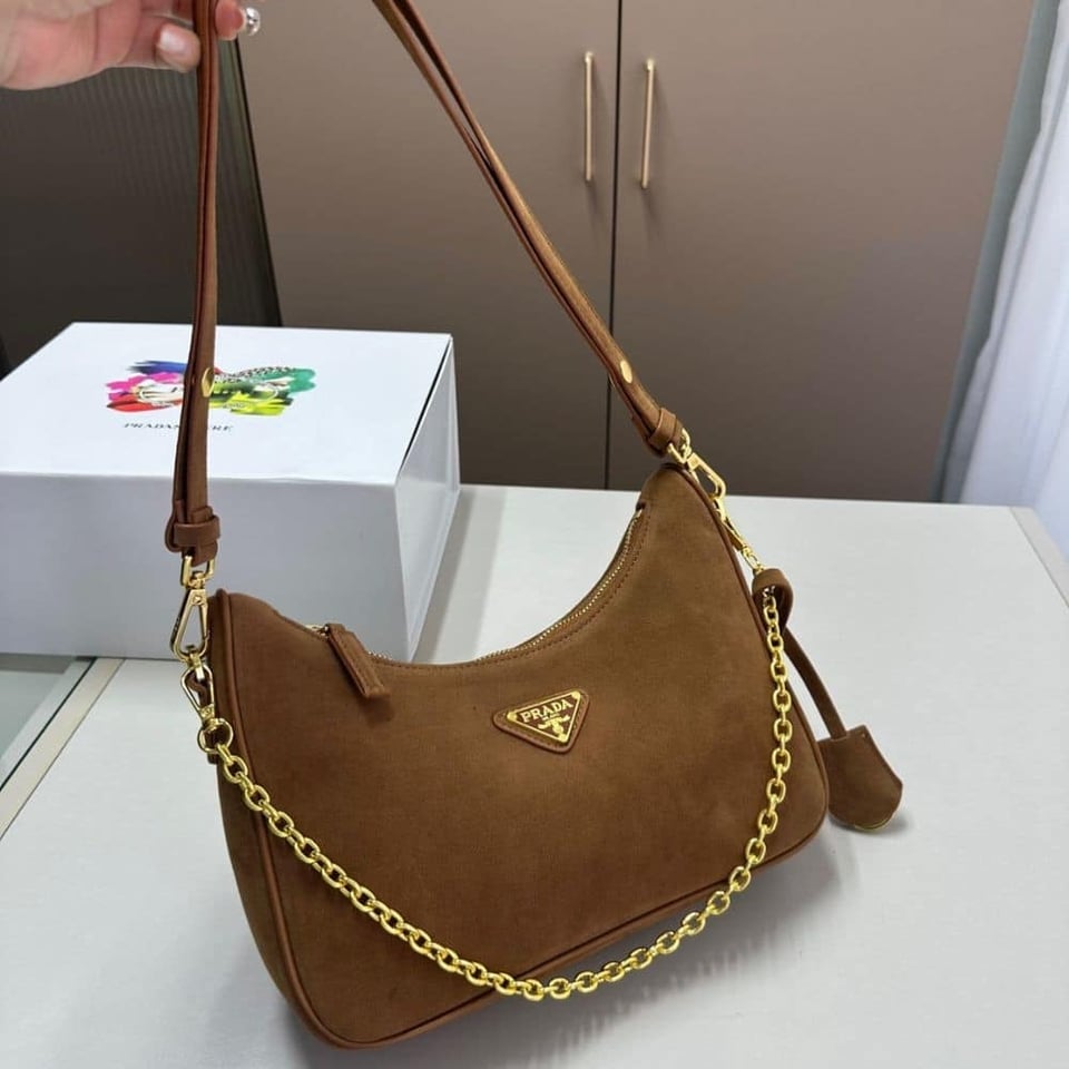 Prada Re Edition Mini Suede Shoulder Bag Brown 28Cm view 3