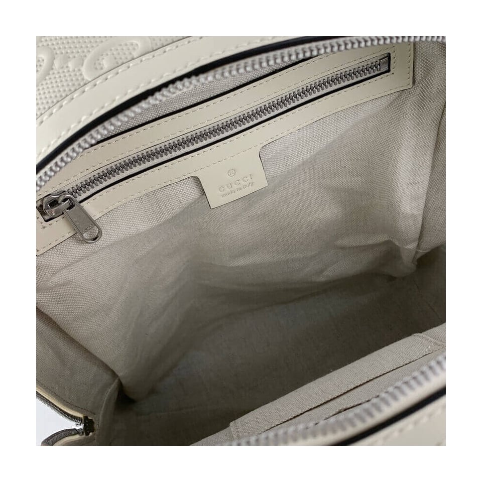 Gucci GG Embossed Backpack in White Leather view 13