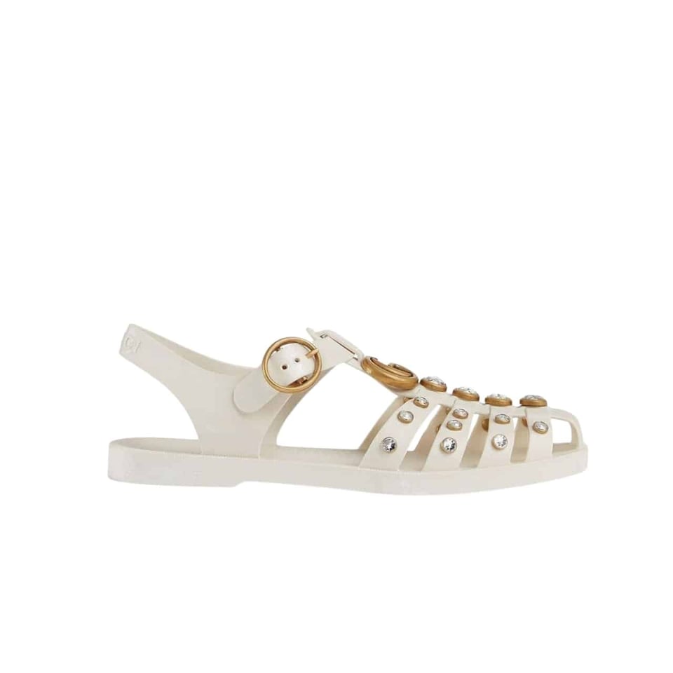 Gucci Rubber Crystal Embellishments Sandals White view 2