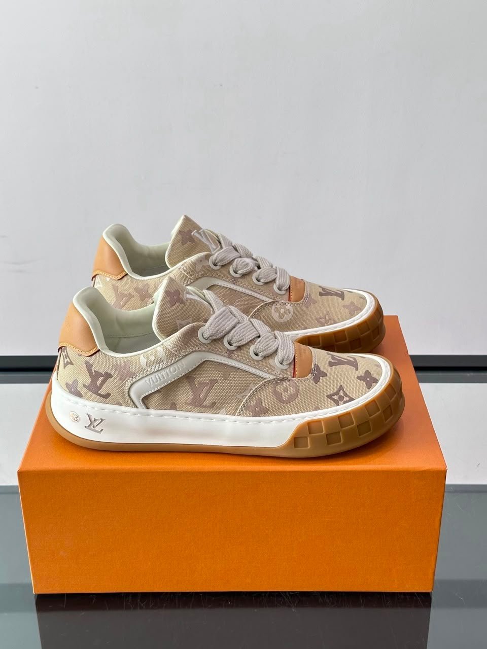 Louis Vuitton Tilted Sneakers Beige Monogram Surplus Canvas 1AK81L view 3