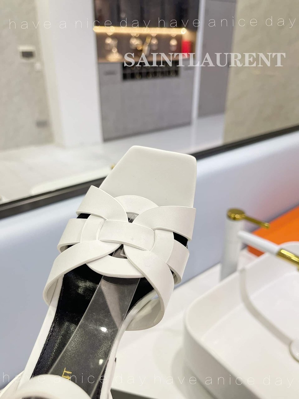 Saint Laurent Tribute Platform Sandals In Smooth Leather White view 4