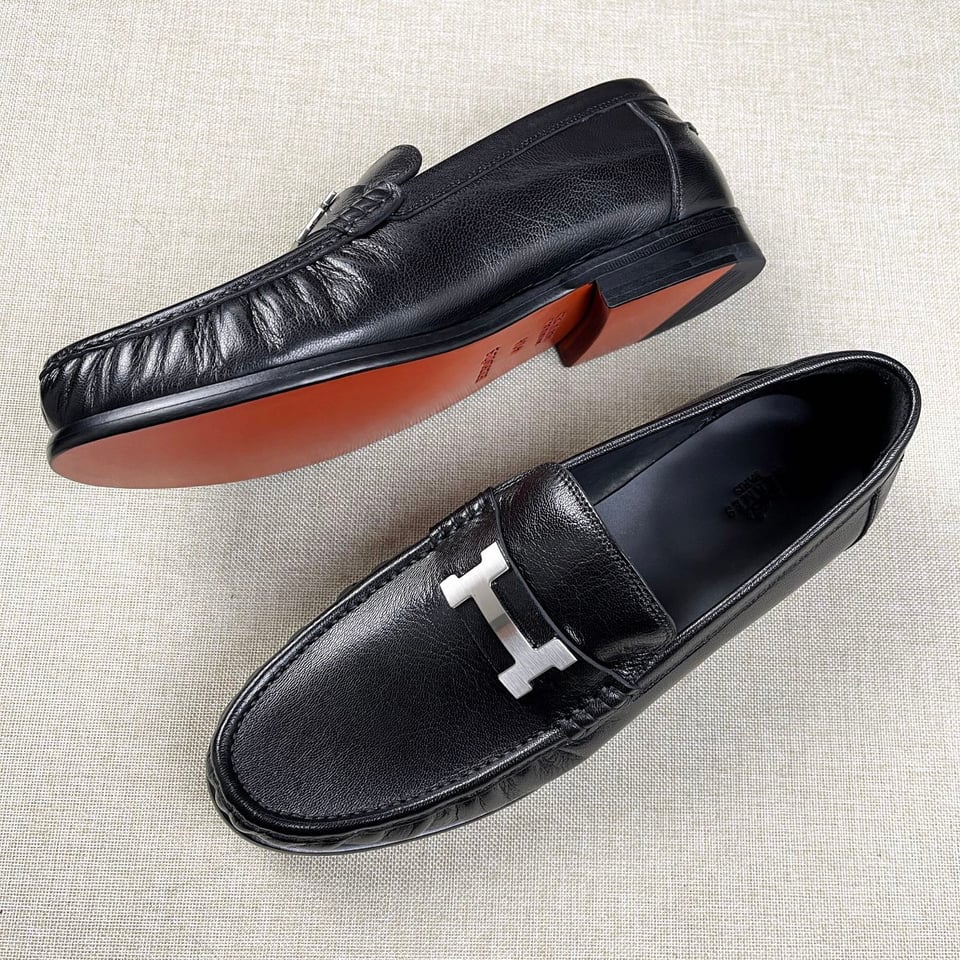 Hermès Iconic H Buckle Leather Loafers Black- Shoes for Men view 10