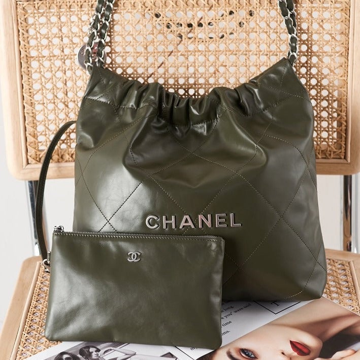 Chanel 22 Hobo Olive Calfskin Silver Hardware