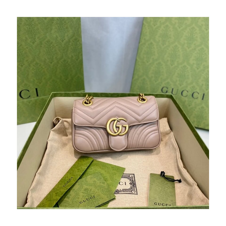 Gucci GG Marmont Matelasse Chevron Leather Mini Bag Nude Pink view 9