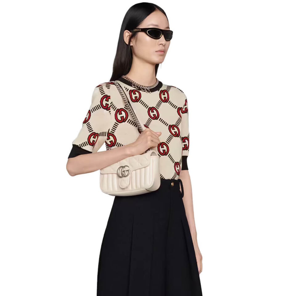 Gucci GG Marmont Mini Shoulder Bag White view 3