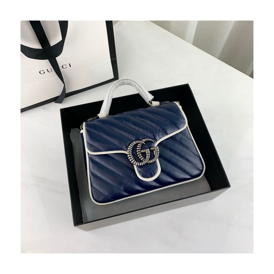 Gucci GG Marmont Mini Top Handle Bag Blue view 12