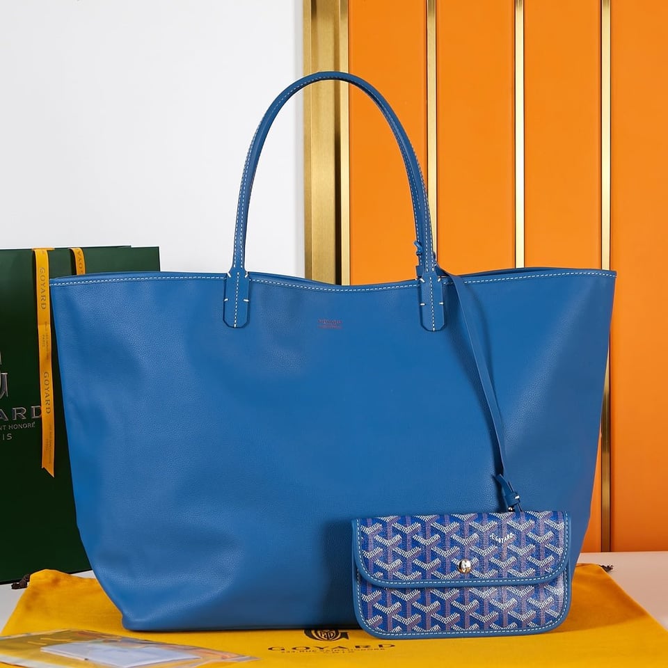 Goyard Saint Louis Gm 40 Blue Canvas Chevroches Calfskin view 4
