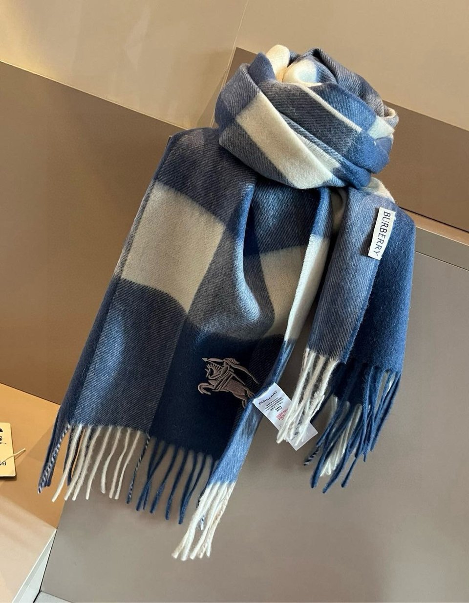 Burberry Cashmere Scarf Geometric Blue For Women 180cm view 4
