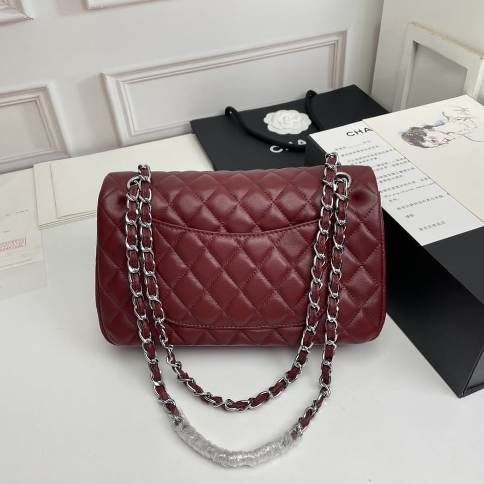 Chanel Classic Double Flap Bag Plum Red 25.5Cm/10in view 4
