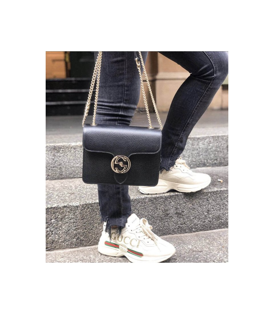 Gucci Interlocking G Chain Crossbody Black Leather 25cm view 8