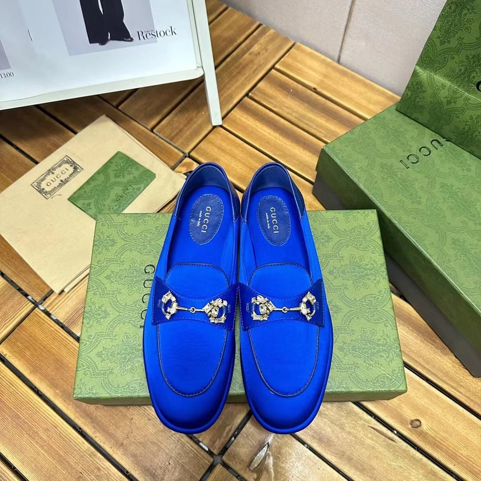 Gucci Horsebit Loafer With Crystals Blue Satin 759780 Knd90 4380 view 6