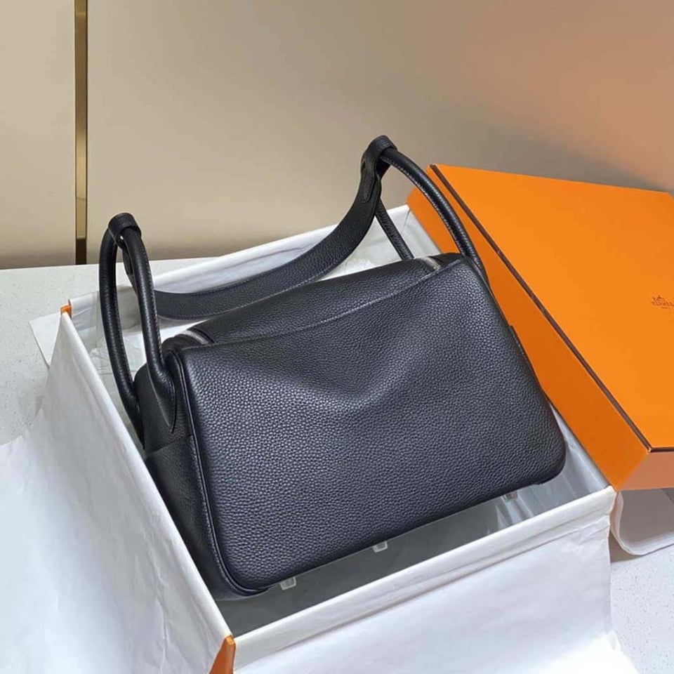 Hermes Women Lindy 26cm Clemence Leather-Black view 5