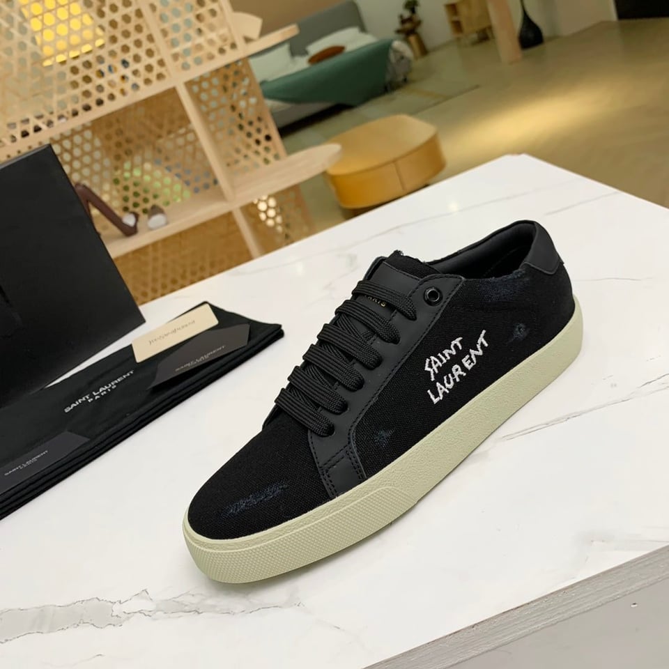 Saint Laurent Court Classic Embroidered Sneakers Black 611106Gup501000 view 7