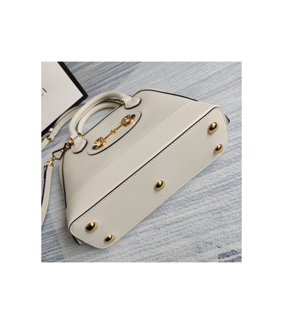 Gucci Horsebit 1955 Small Top Handle Bag in White Leather view 7