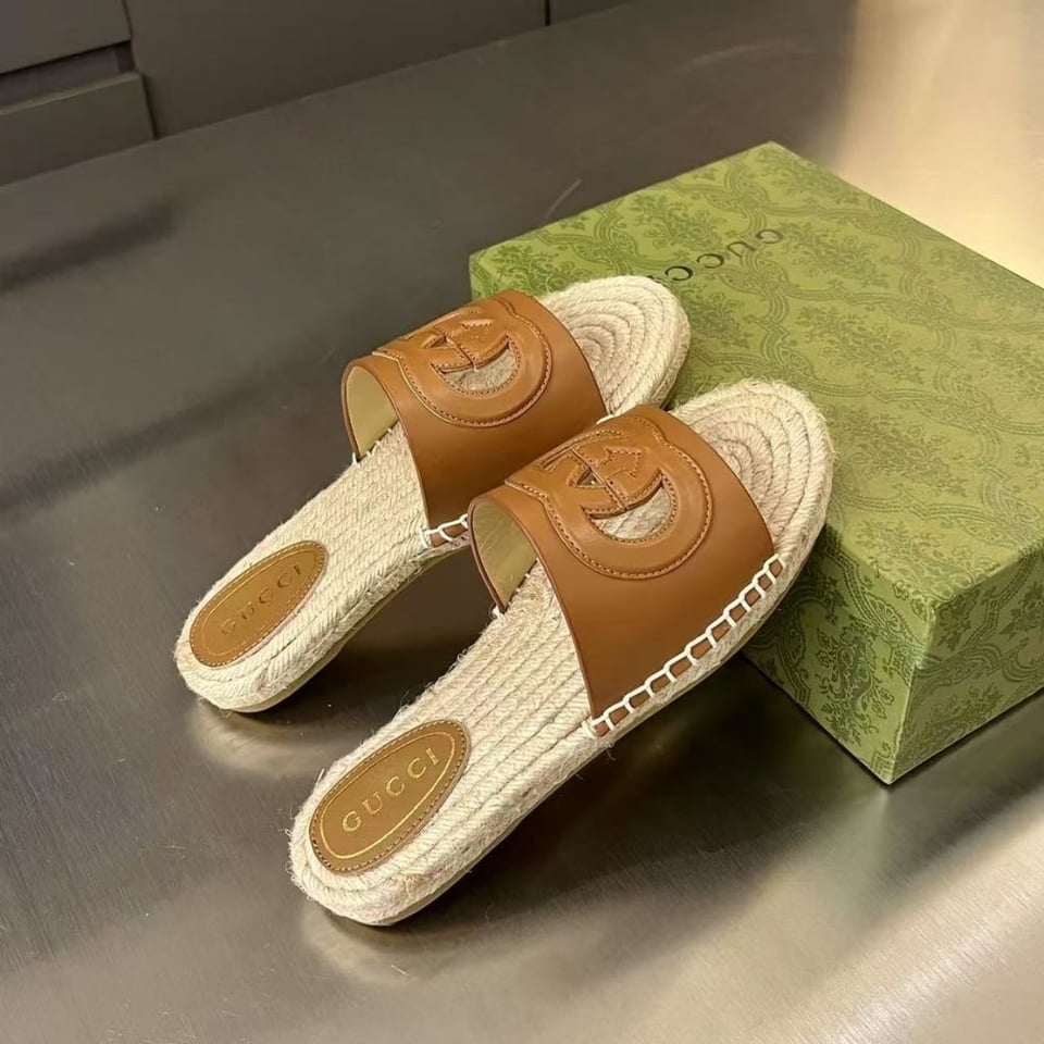 Gucci Interlocking G Cut Out Slide Espadrille Brown 725260 Us000 2535 view 3