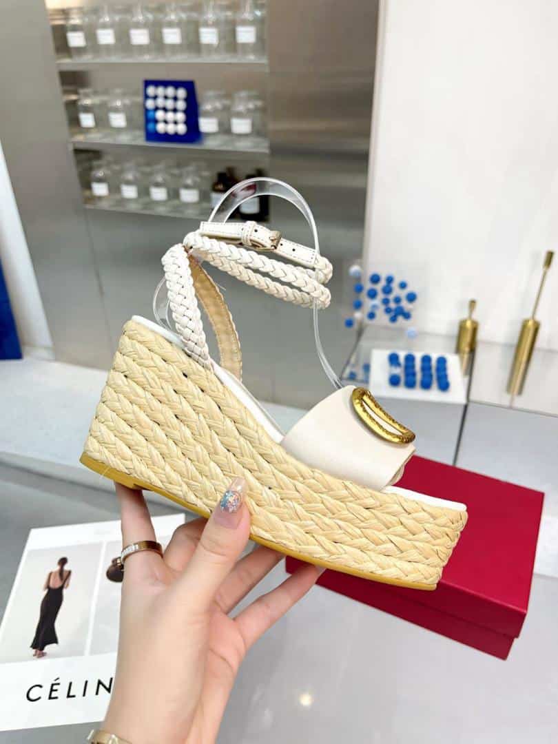 Valentino Garavani Vlogo Espadrille Platform Sandals White view 6