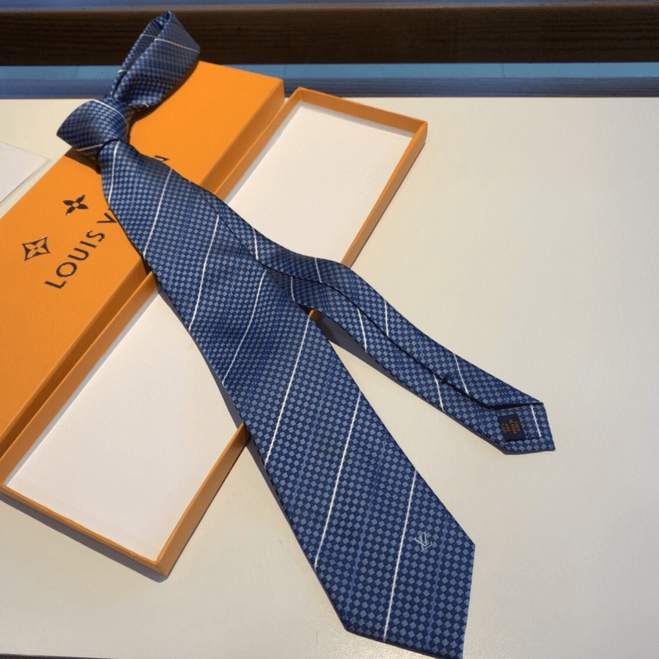 Louis Vuitton Blue Micro-Check Diagonal Stripes Canvas Tie For Men view 4