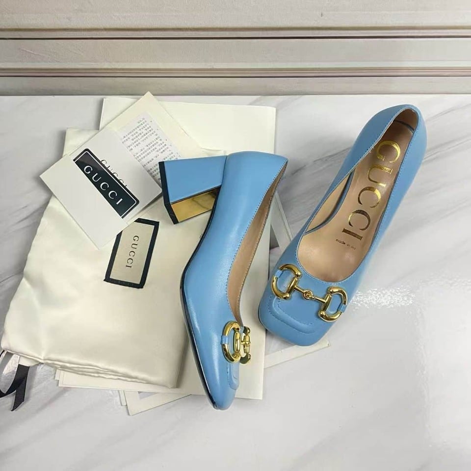 Gucci Women’S Mid Heel Pump With Horsebit Blue view 3