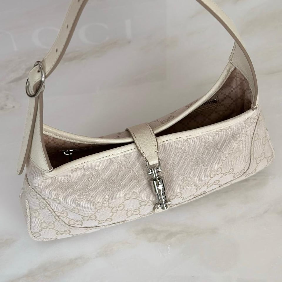 Gucci Jackie Slim Medium Shoulder Bag 27.9cm/11in Ivory GG Canvas 874744 view 8