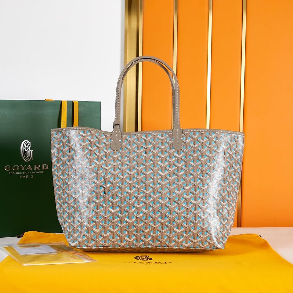 Goyard Saint Louis Pm 34Cm Brown Sky Blue Canvas Chevroches Calfskin view 7
