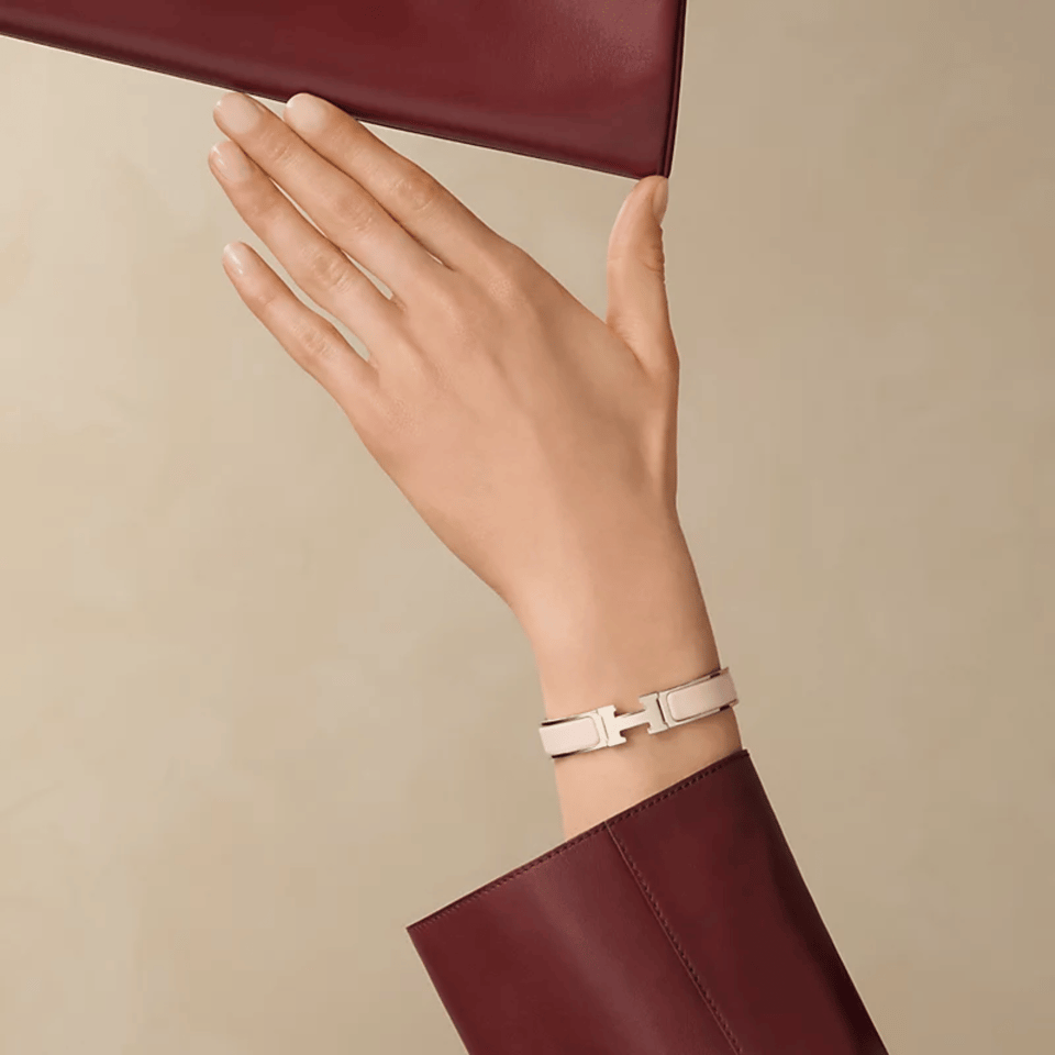 Hermes Clic H Bracelet in Silver and Pink view 3