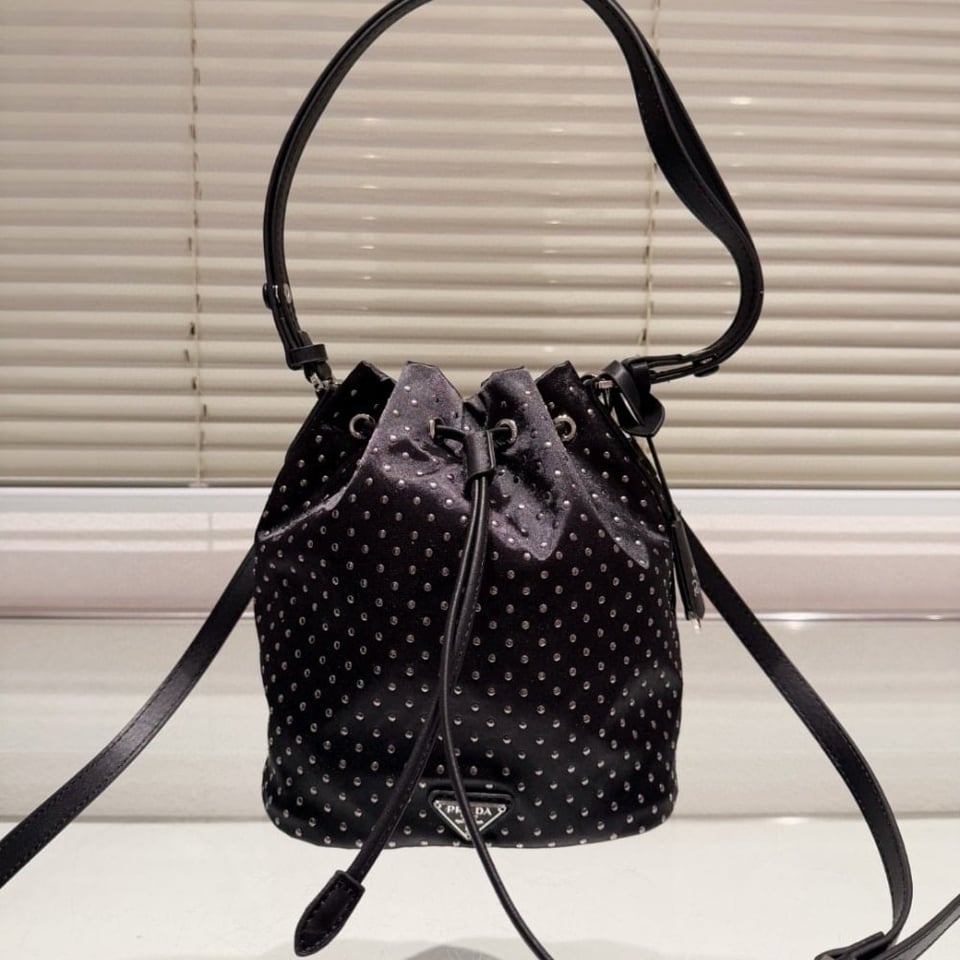Prada Re Nylon Mini Bag With Studs Black 22Cm view 3