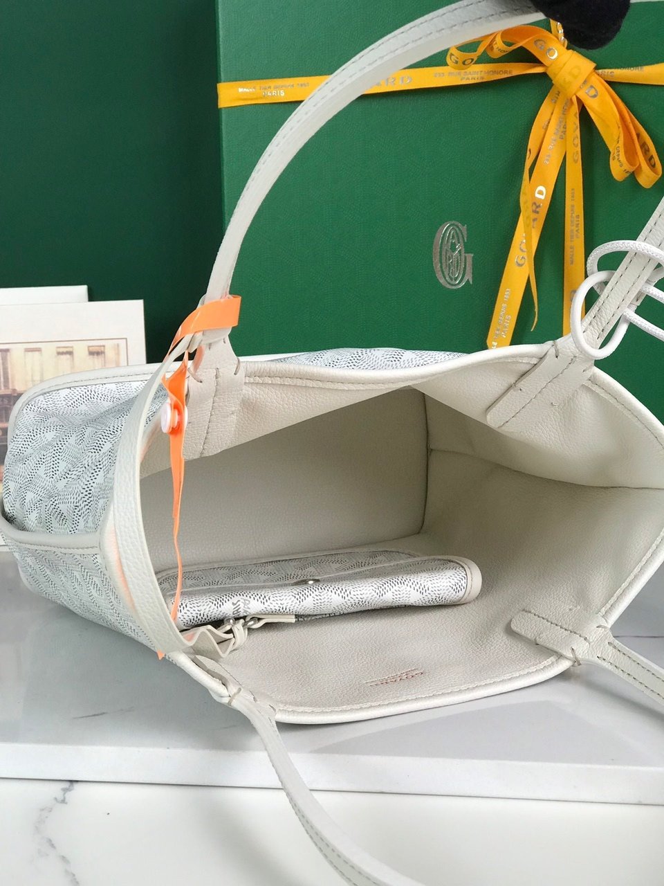 Goyard Anjou Mini Bag 20cm White Calfskin And Goyardine Canvas view 8