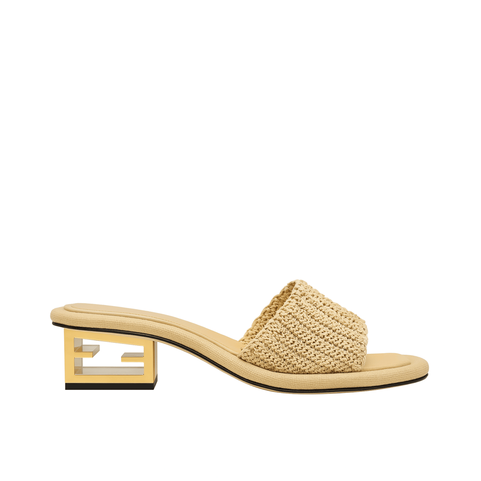 Fendi Baguette Raffia Slide Sandal Natural Neutral view 2