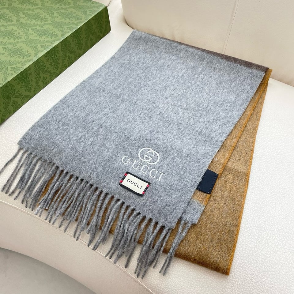 Gucci Cashmere Scarf Colorblock Camel Gray For Women 190cm view 4