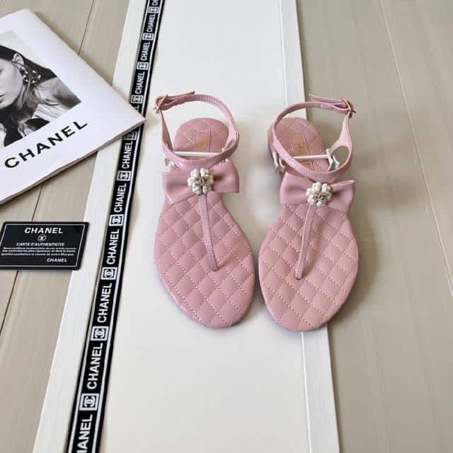 Chanel Pink Quilted Leather With White Camellia Cc Logo Bow Thong Sandals view 5