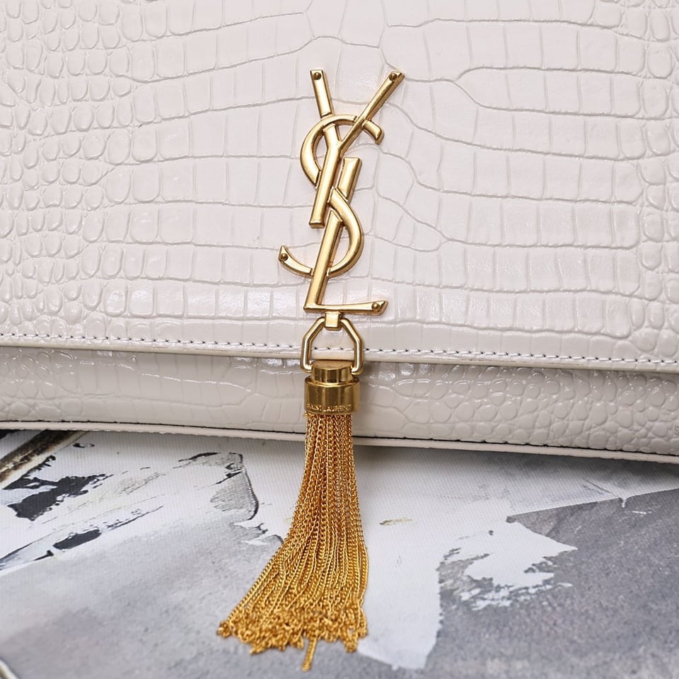 Saint Laurent Kate Medium Chain Bag With Tassel In Shiny White view 4