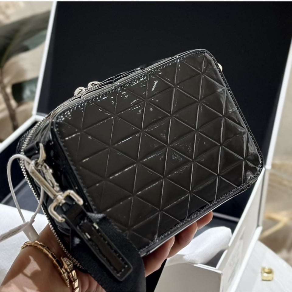 Prada Brique Brushed Leather Bag With Triangle Motif Black 18Cm view 4