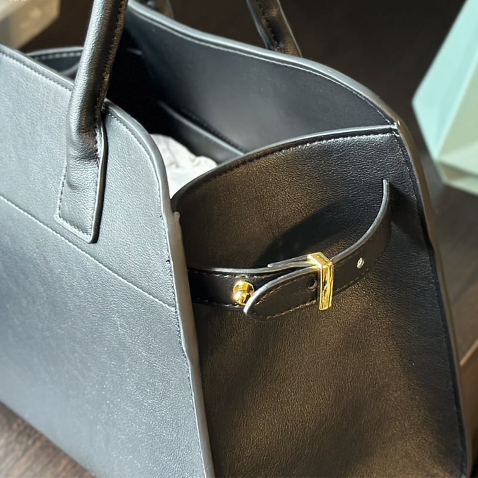 Prada Large Leather Tote Bag With Buckles Black 32Cm view 10