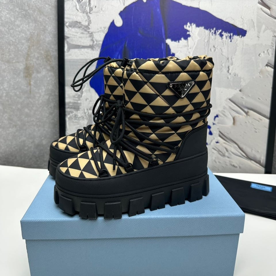 Prada Nylon Gabardine Apr?S Ski Booties Black Beige view 3
