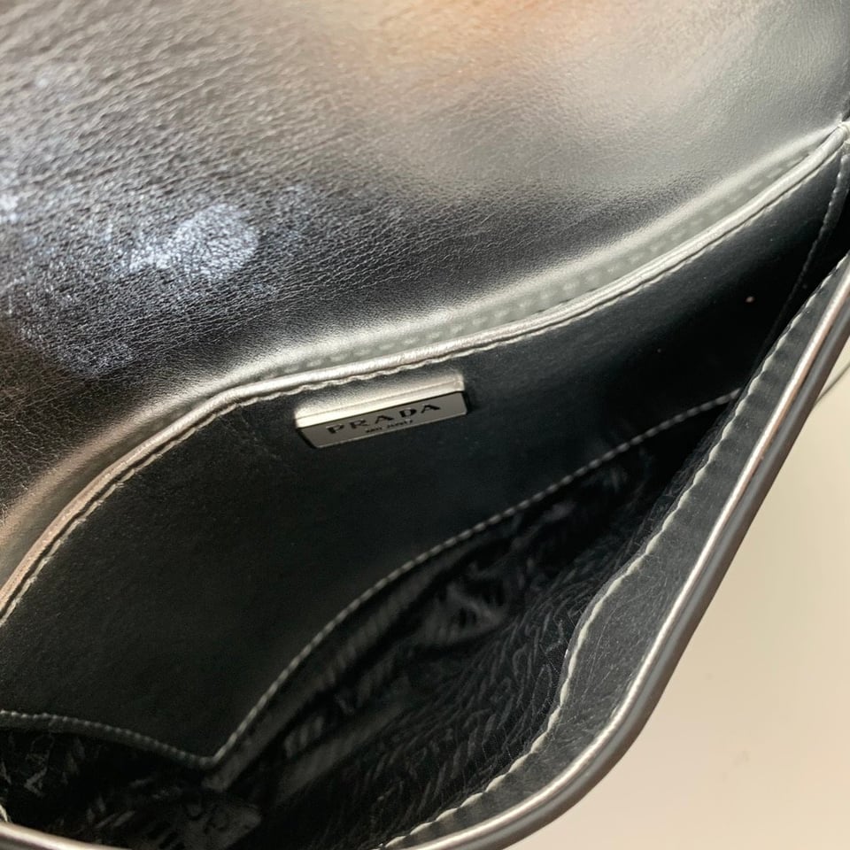 Prada Cleo Brushed Leather Shoulder Bag In Silver view 7