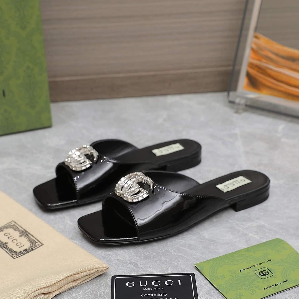 Gucci Gg Crystal Slippers Black view 3