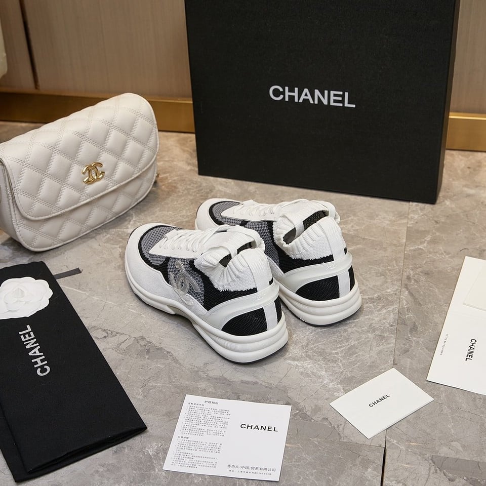 Chanel Cruise Sock Sneakers White Black view 3