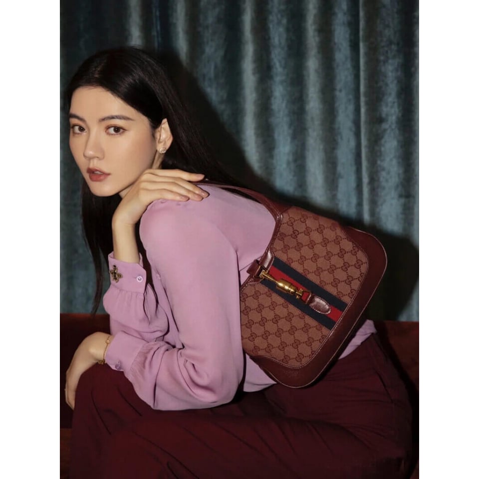 Gucci Jackie 1961 Small Shoulder Bag in Burgundy GG Canvas 28cm view 9
