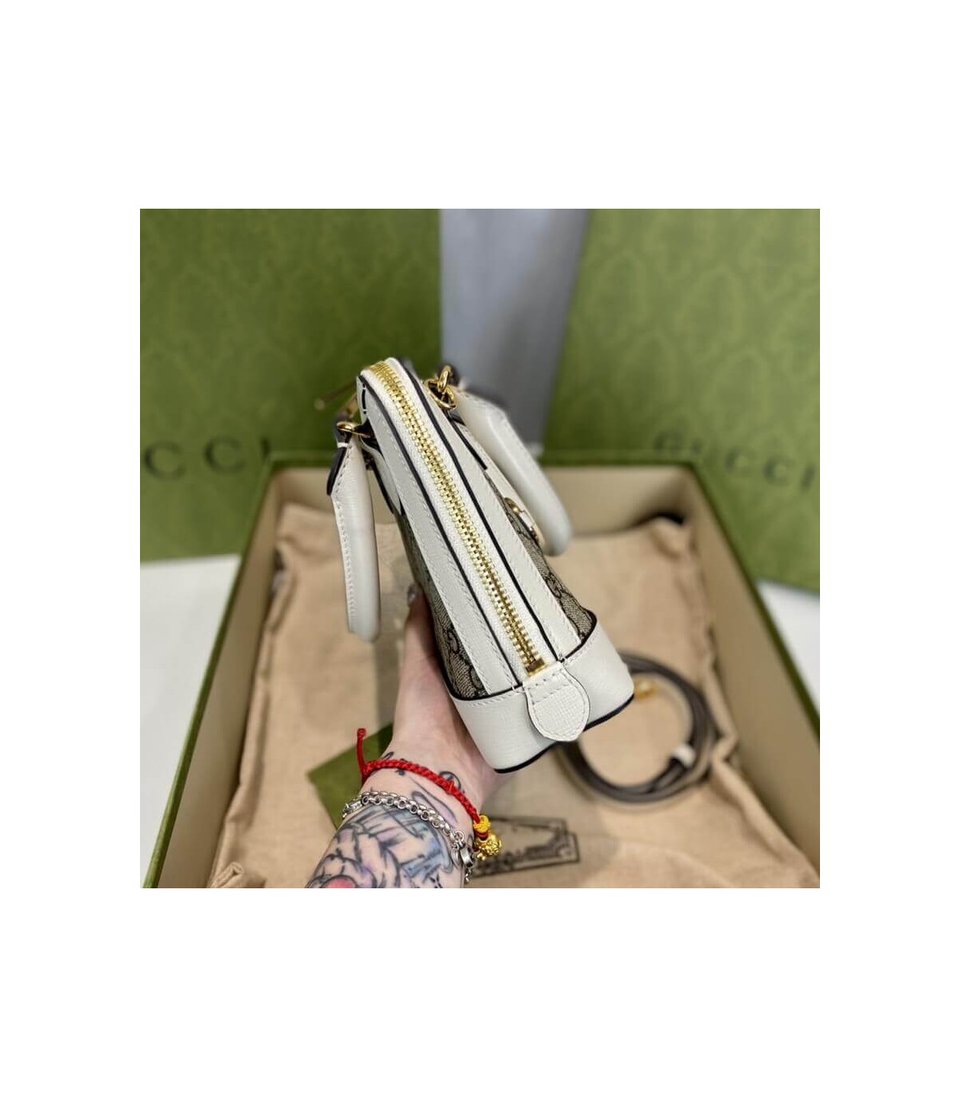 Gucci Horsebit 1955 Mini Top Handle Bag In White GG Supreme Canvas 20cm/ 7.9in view 14