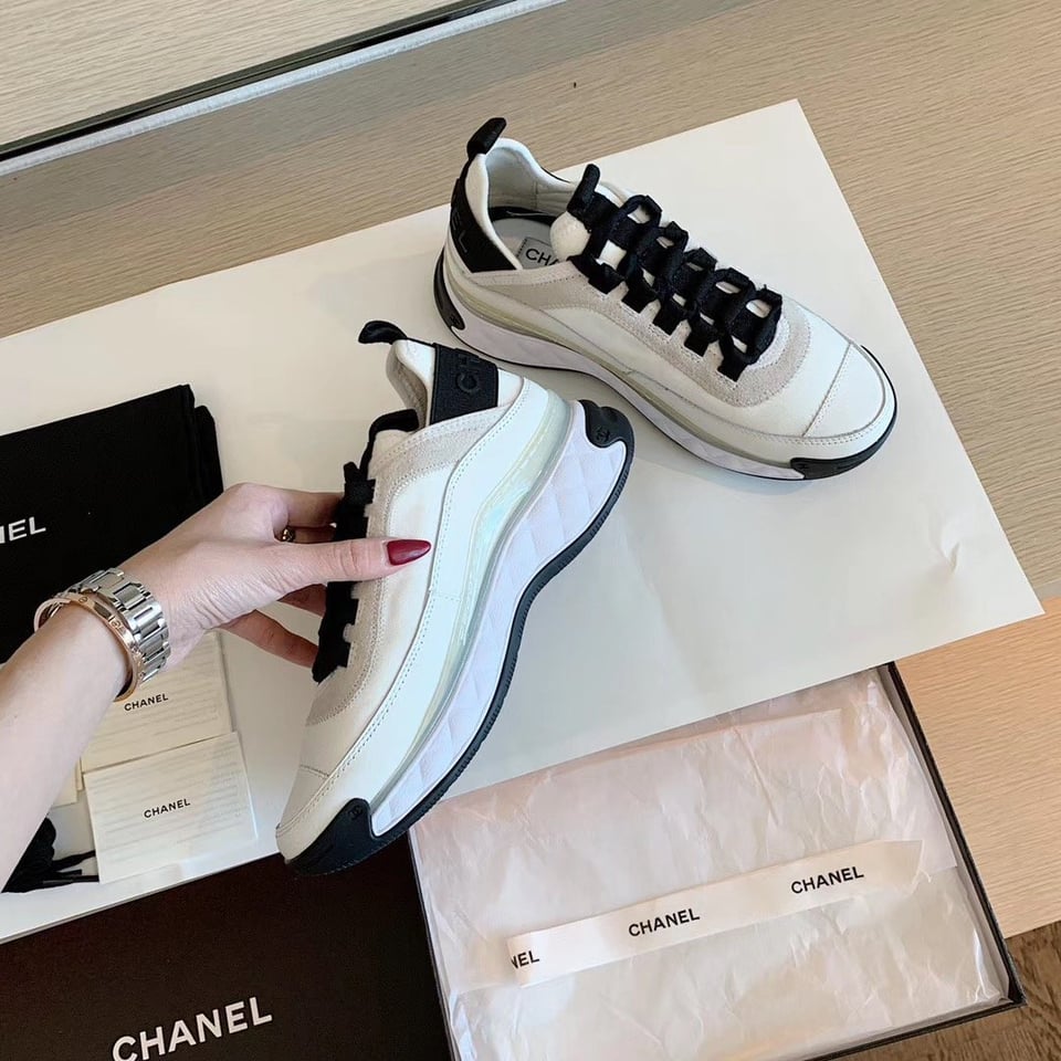 Chanel Velvet Sneakers Ivory And Black G35617 view 6