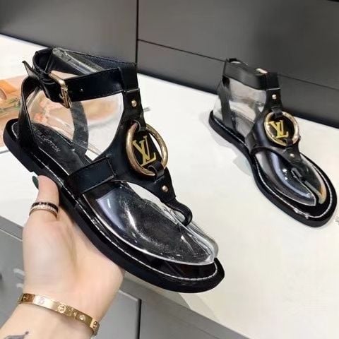 Louis Vuitton Leather Sandals Black view 6