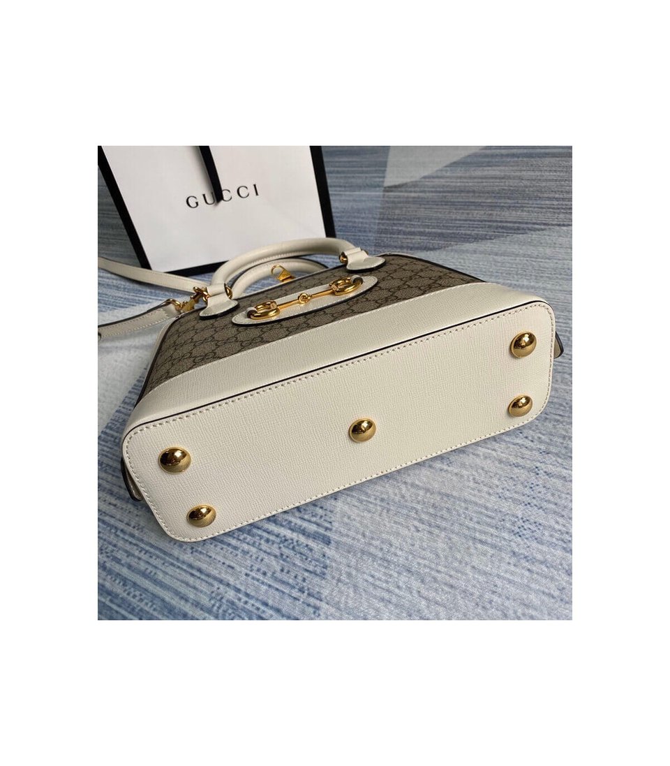 Gucci 1955 Horsebit mall Top Handle Bag In White GG Supreme Canvas 25cm view 6