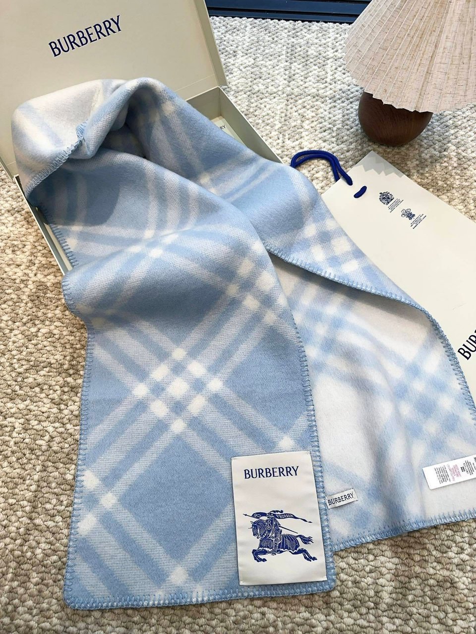 Burberry Cashmere Scarf Blue Plaid Pattern For Women 182cm view 5