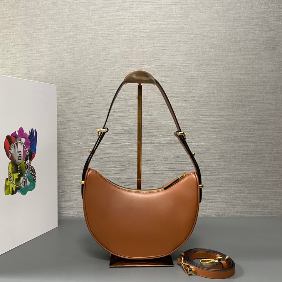 Prada Arqué Leather Shoulder Bag Cognac 22.5cm view 4