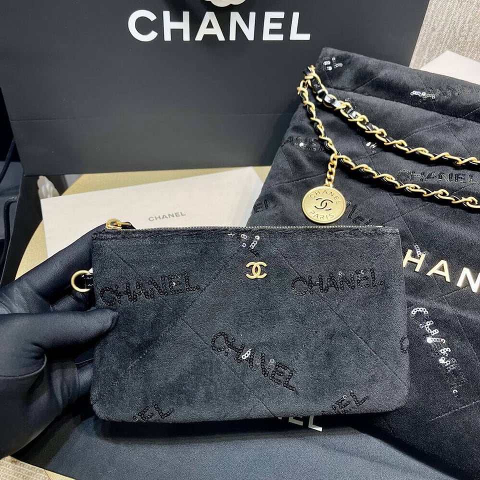 Chanel 22 Small Handbag Velvet With Sequins 37cm view 8