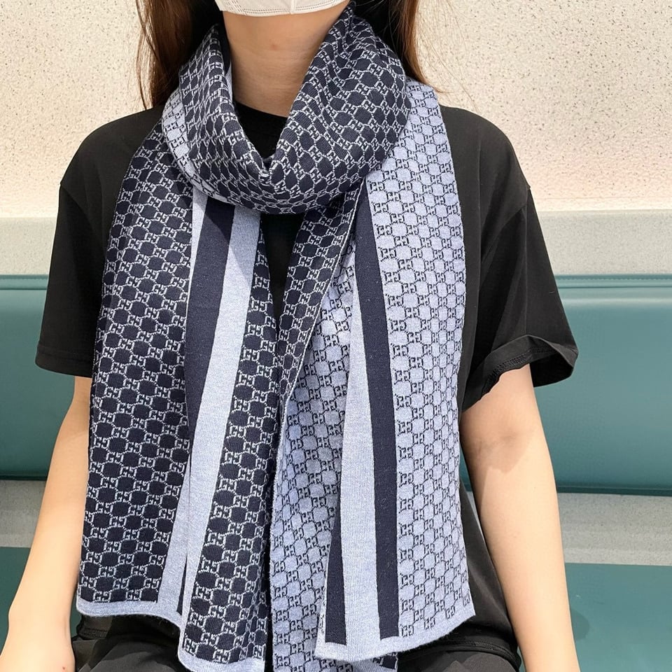 Gucci Cashmere Scarf Pattern Blue For Women 180cm view 3