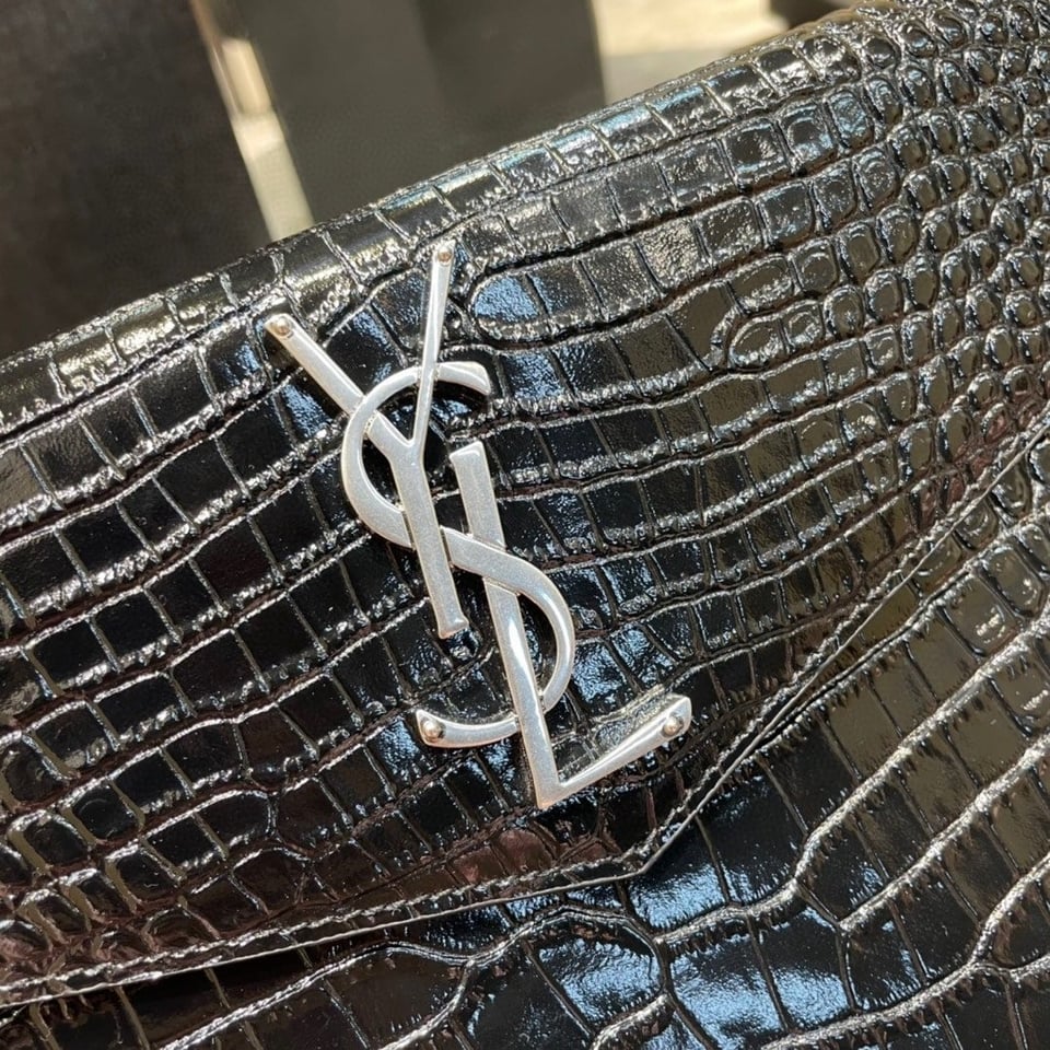 Saint Laurent Uptown Pouch In Crocodile Embossed Shiny Leather view 4