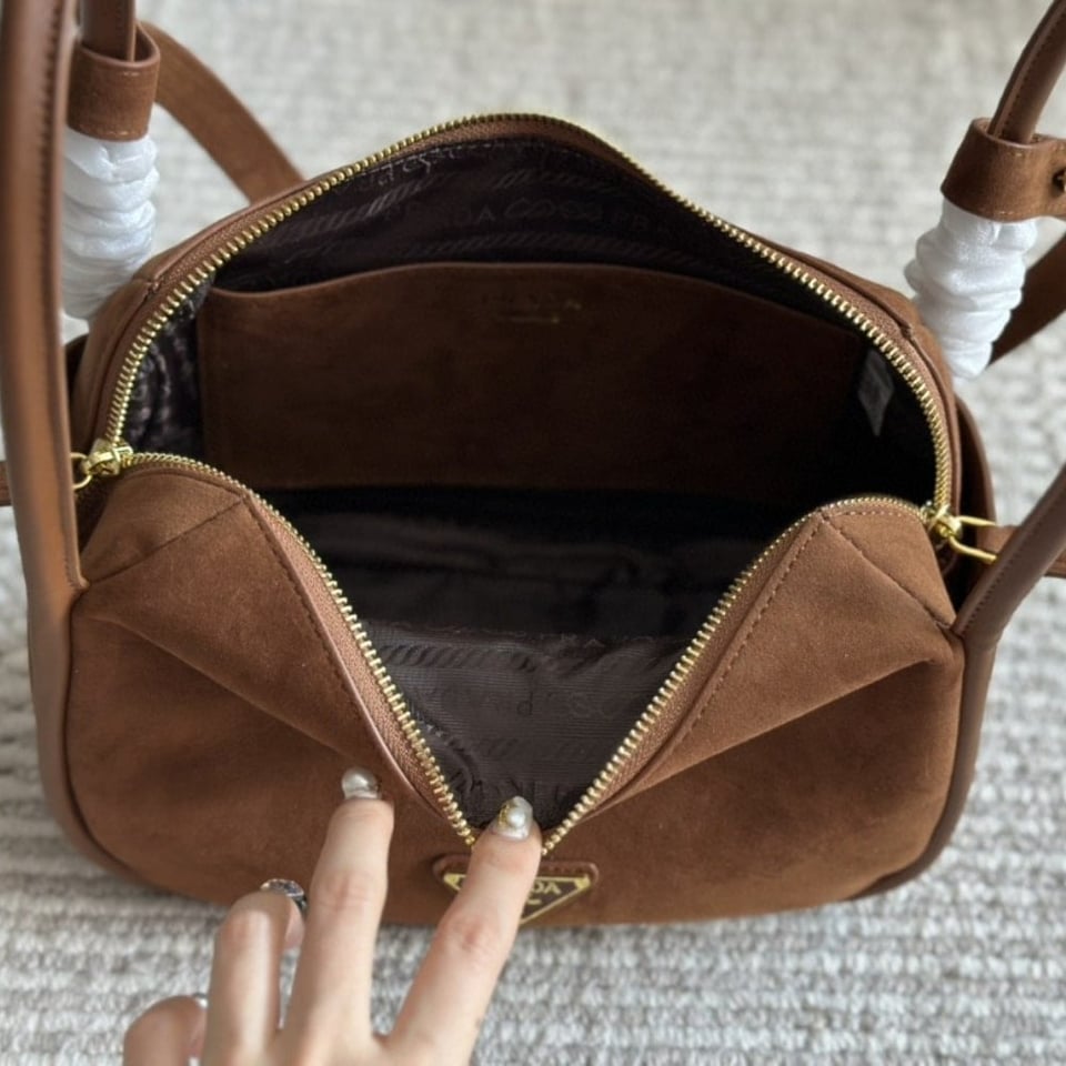 Prada Suede Hand Bag Cocoa Brown 26Cm view 6