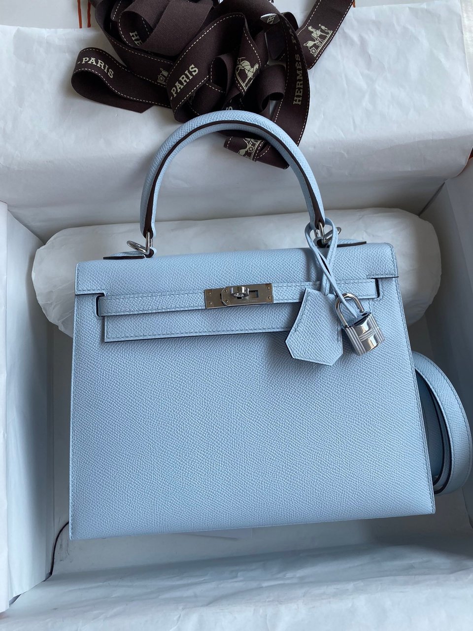 Hermes Kelly 25 Bag In Sky Blue Epsom Leather For Women 25cm/10in view 2
